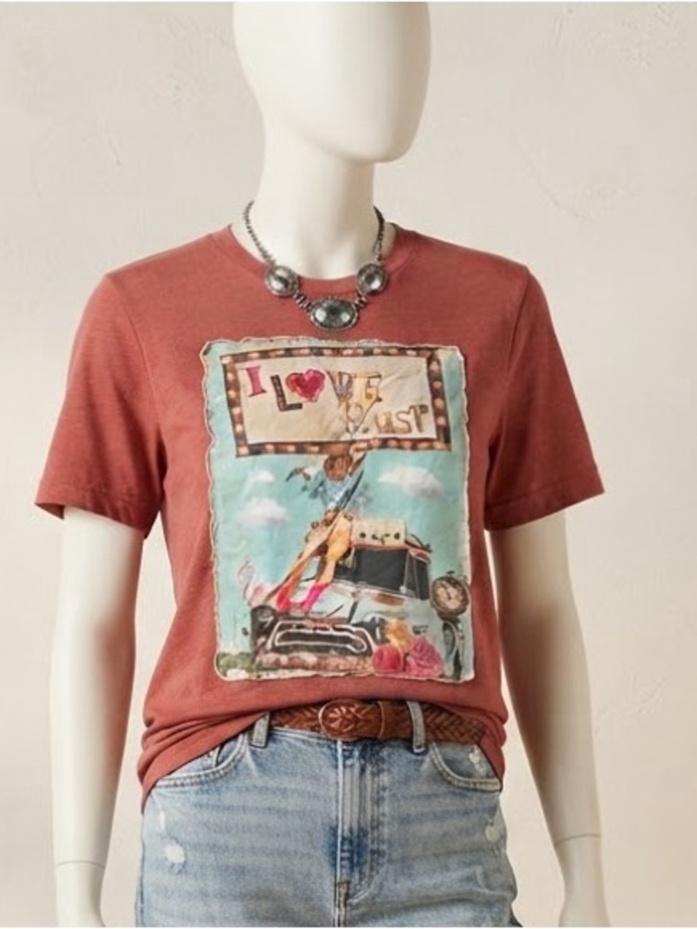 Bella Canvas Rust Graphic Tee with Aqua Panel Print “I Love Rust” Cowgirl, truck